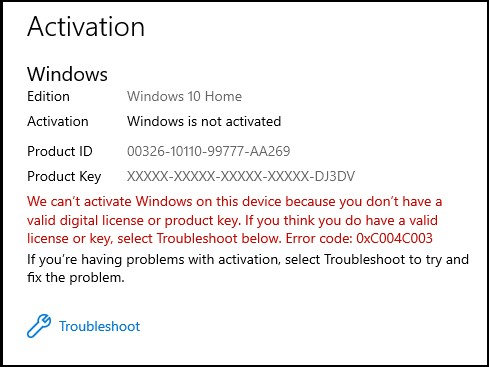 error code 0xc004c003 windows 10 activation